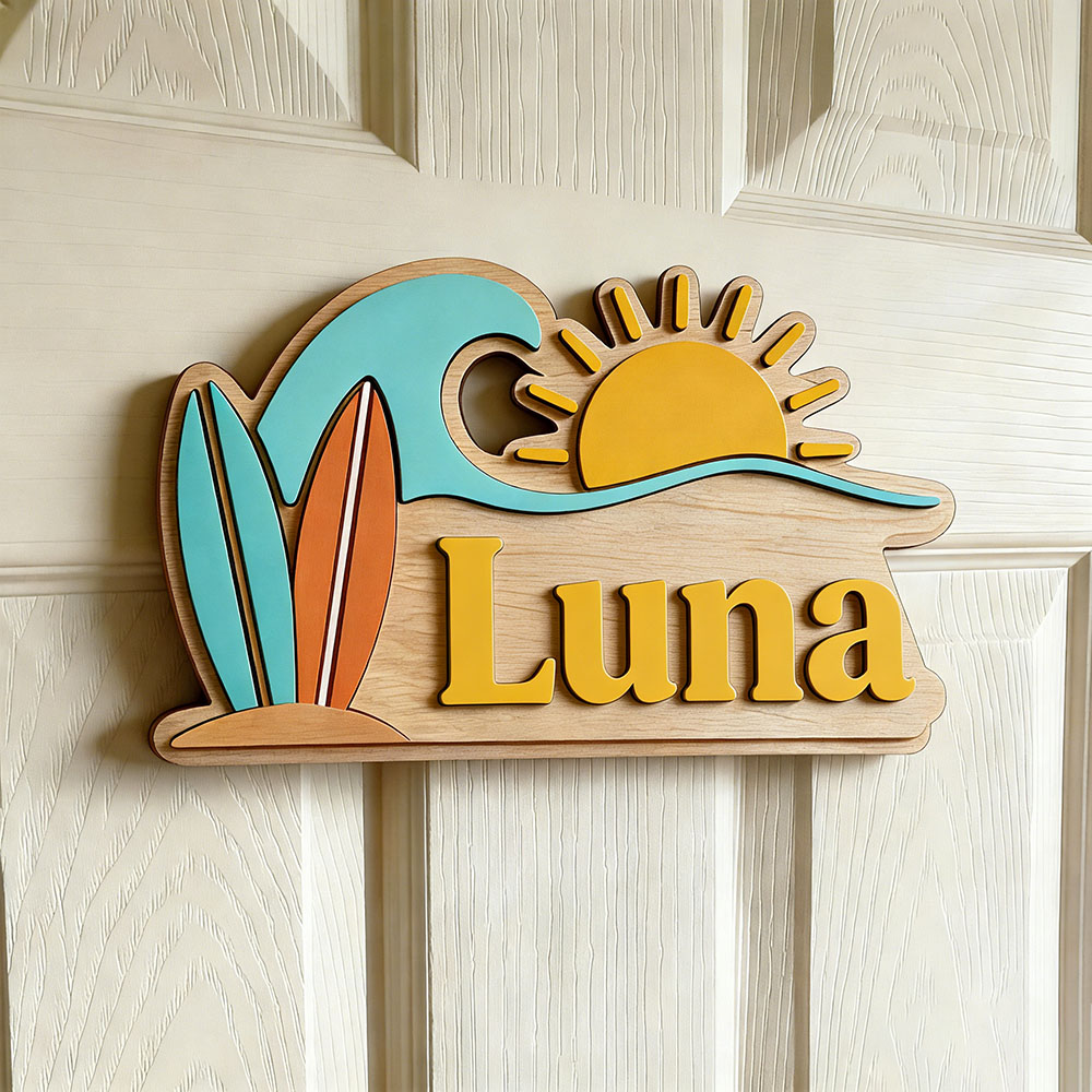 ป้ายประตูไม้ลายคลื่นชายหาดแบบก - Baby Nursery Name บทวิจารณ์และราคา