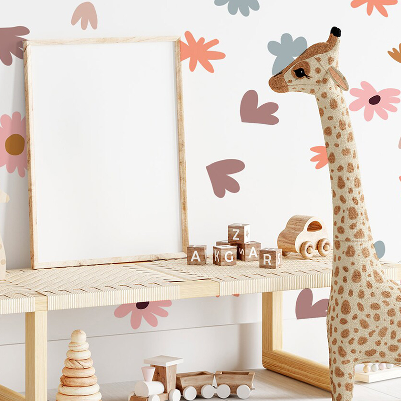 ดอกไม้ผนังหลากสีแบบทำมือสติ๊กเ - Baby Nursery Wallpaper Girl บทวิจารณ์และราคา
