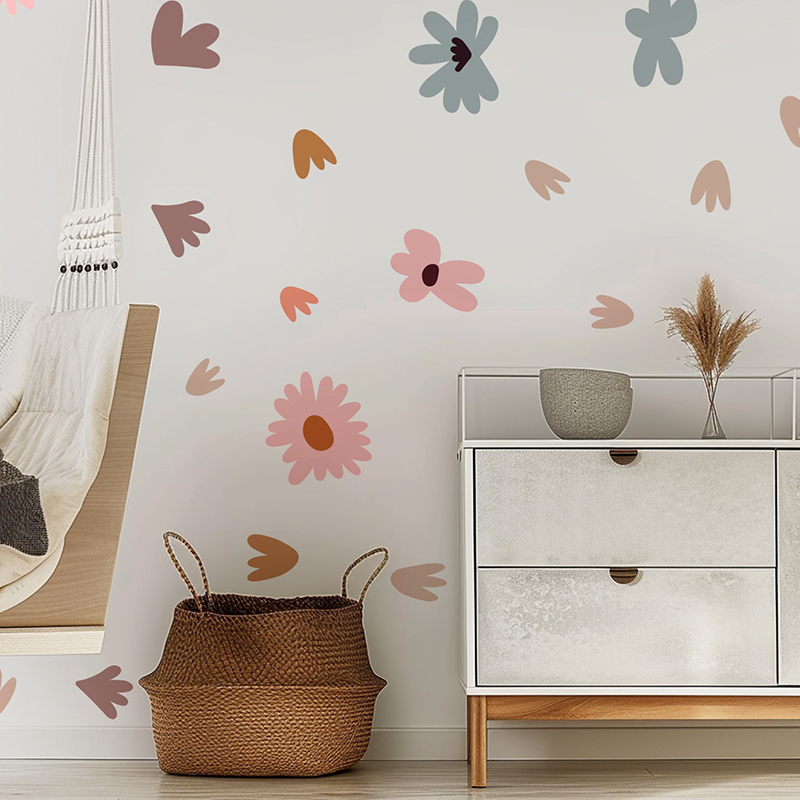ดอกไม้ผนังหลากสีแบบทำมือสติ๊กเ - Baby Nursery Wallpaper Girl บทวิจารณ์และราคา