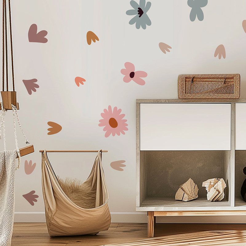ดอกไม้ผนังหลากสีแบบทำมือสติ๊กเ - Baby Nursery Wallpaper Girl บทวิจารณ์และราคา