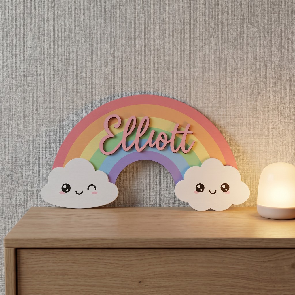 ป้ายชื่อไม้รูปเมฆยิ้มน่ารักแบบ - Baby Nursery Keepsake บทวิจารณ์และราคา