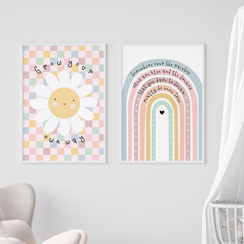 Sun ดอกไม้ Rainbow Cloud Heart - Baby Nursery Paintings บทวิจารณ์และราคา